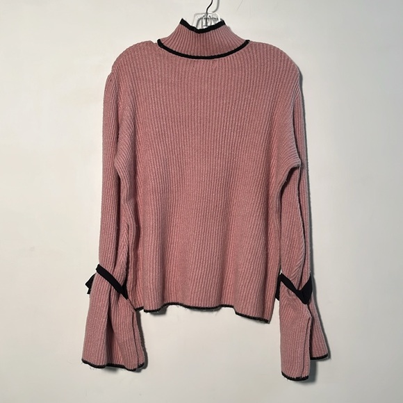 THYME & HONEY NWT Pink/Black Bow Ruffle Cuff Mock Neck Boho/Cottage Sweater S - Picture 2 of 15